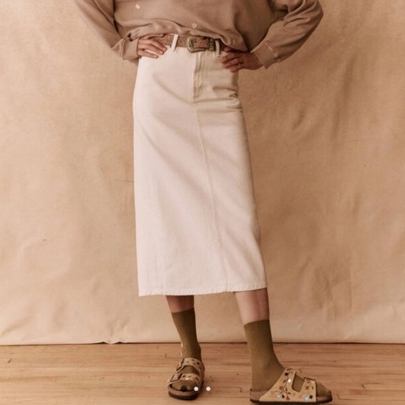 THE GREAT. The Column Skirt Natural Off White Denim